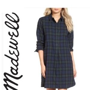 Madewell Plaid Long Sleeve Dress - Navy and Green
